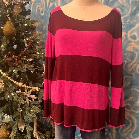 J. Crew Tops - J. Crew Fuchsia and Black Striped Long Sleeve Top